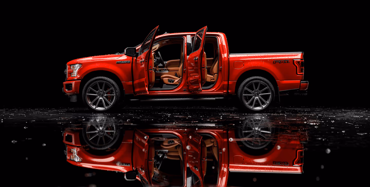 Freshly detailed red pickup truck by Sunbelt City Auto Care in Houston