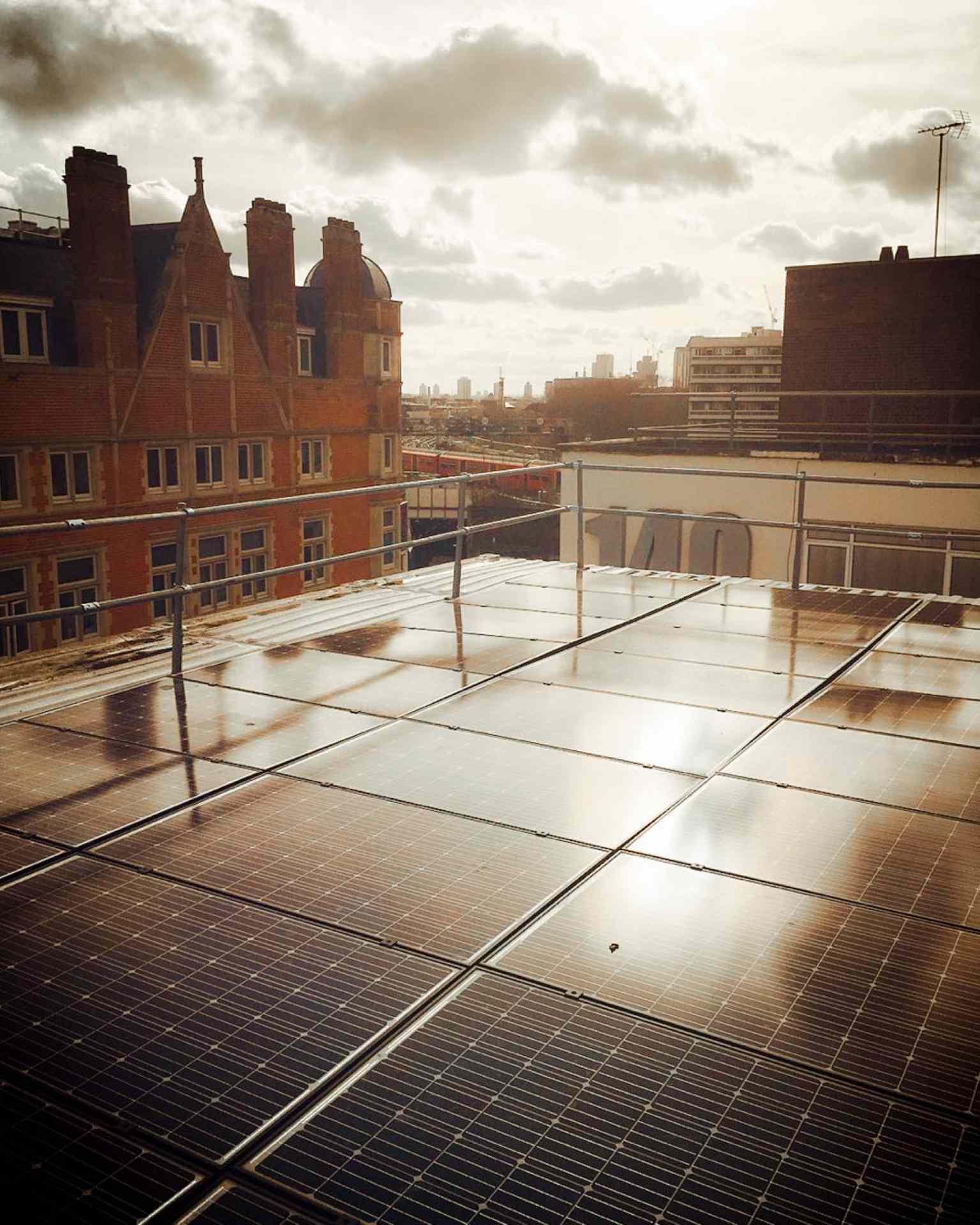 Solar panels on the roof of Stow Away Waterloo