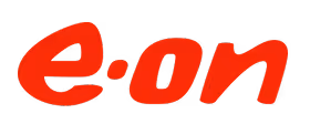 E.ON company logo in red lowercase letters on a transparent background.