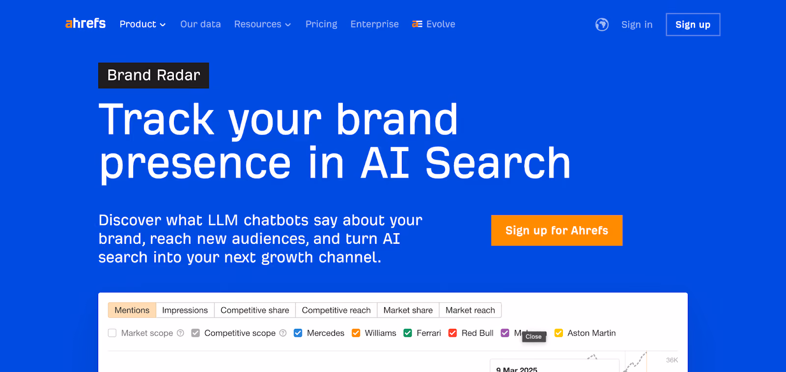 Ahrefs Brand radar landing page