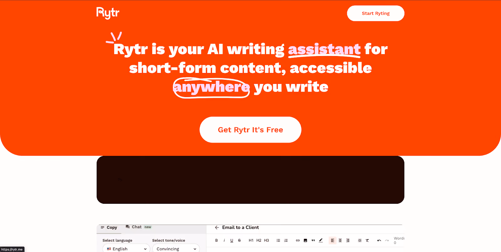 Rytr Homepage