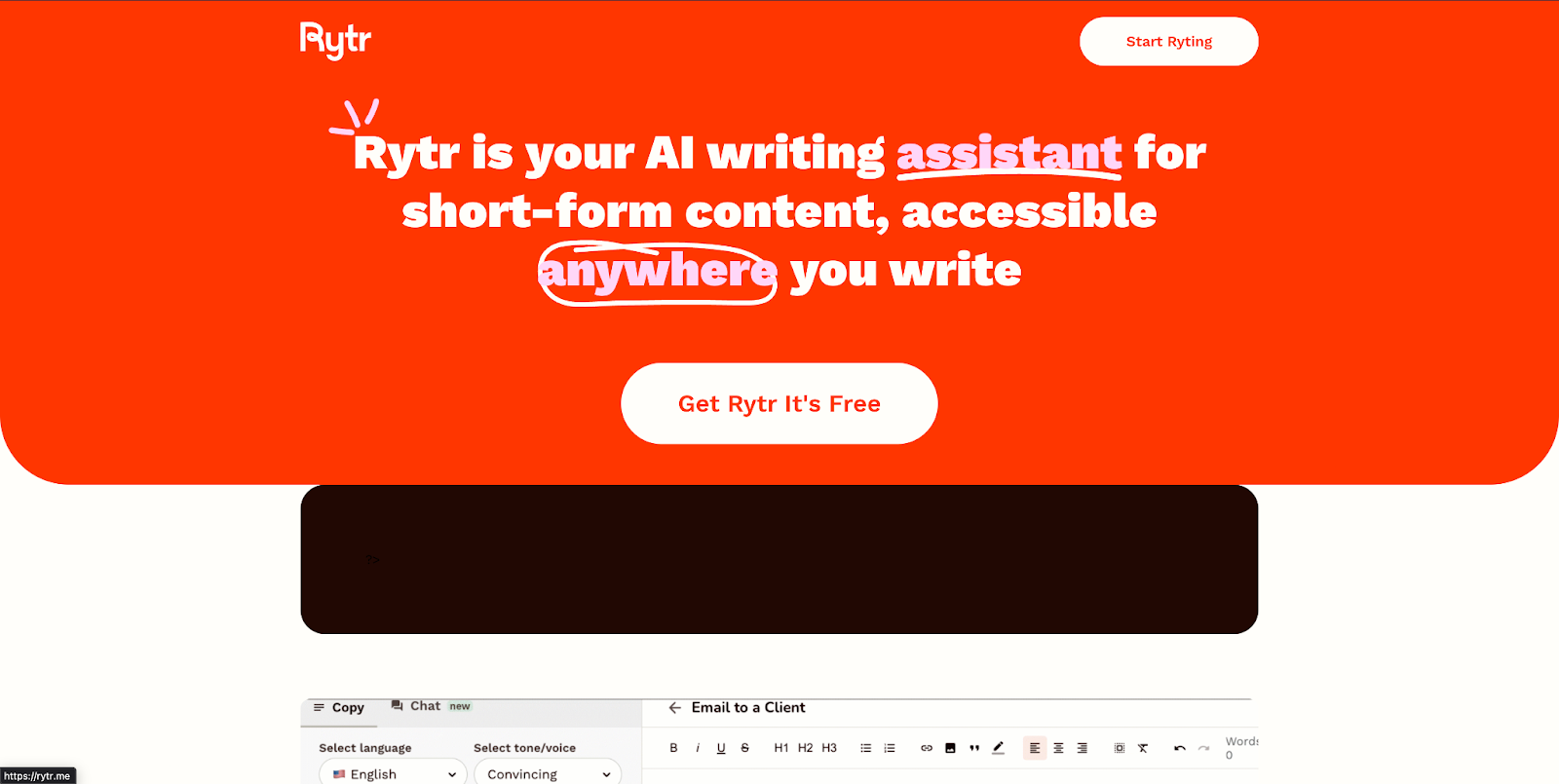 Rytr Homepage