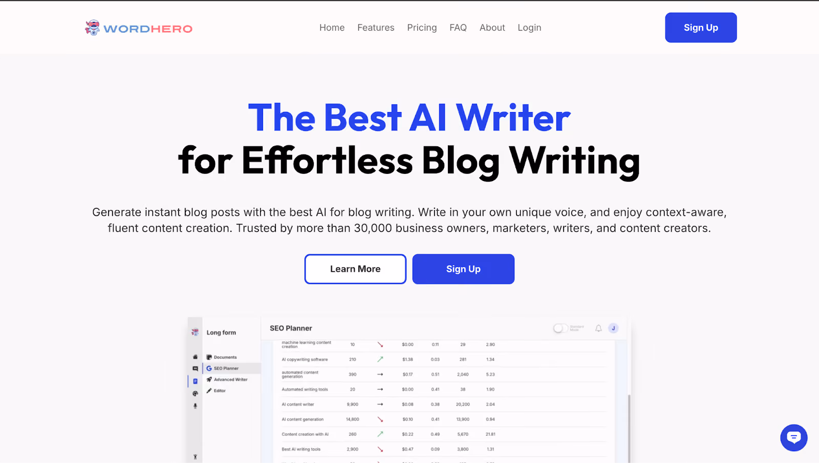 WordHero Homepage 
