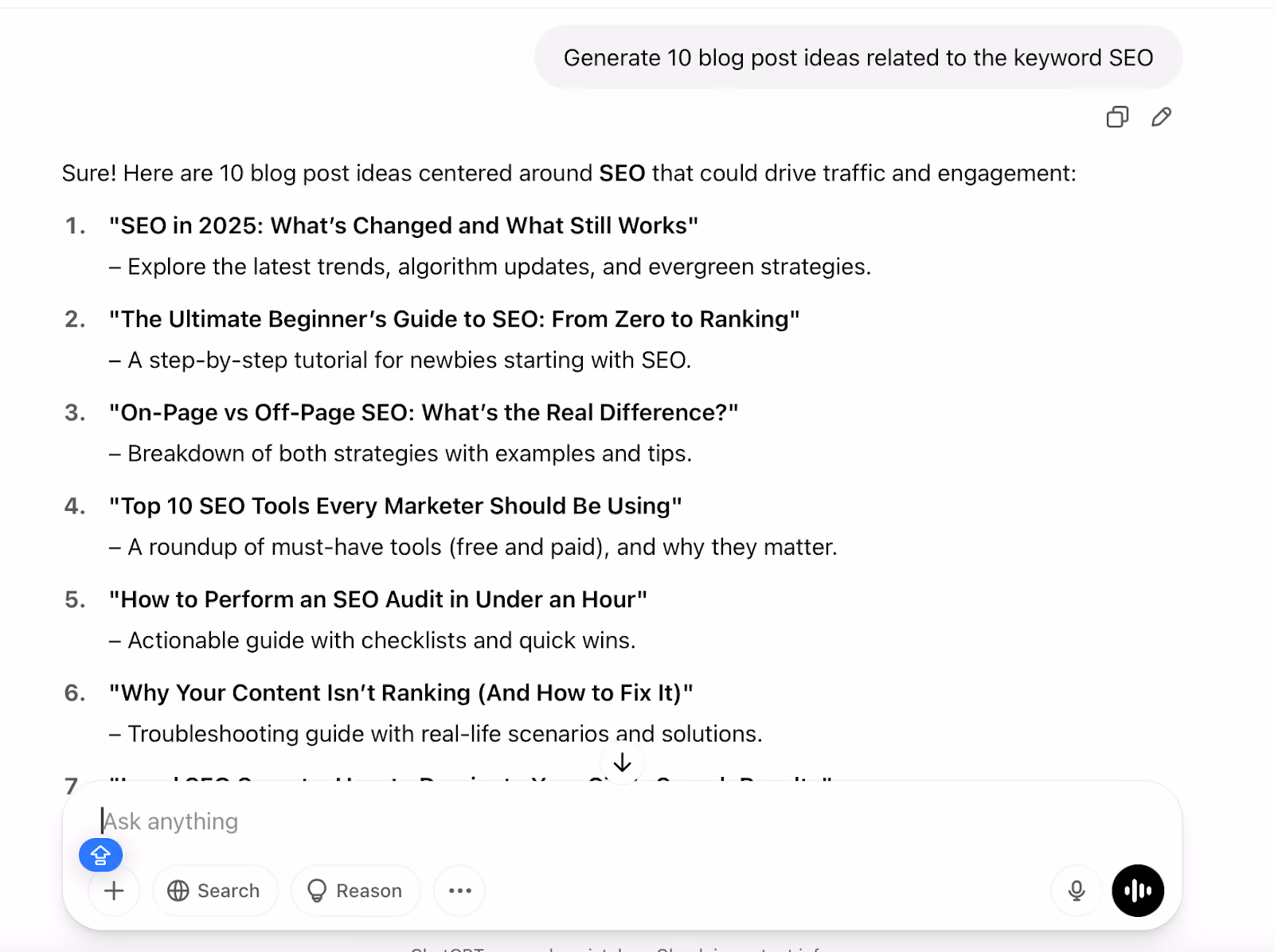 SEO blog post ideas generated by AI.