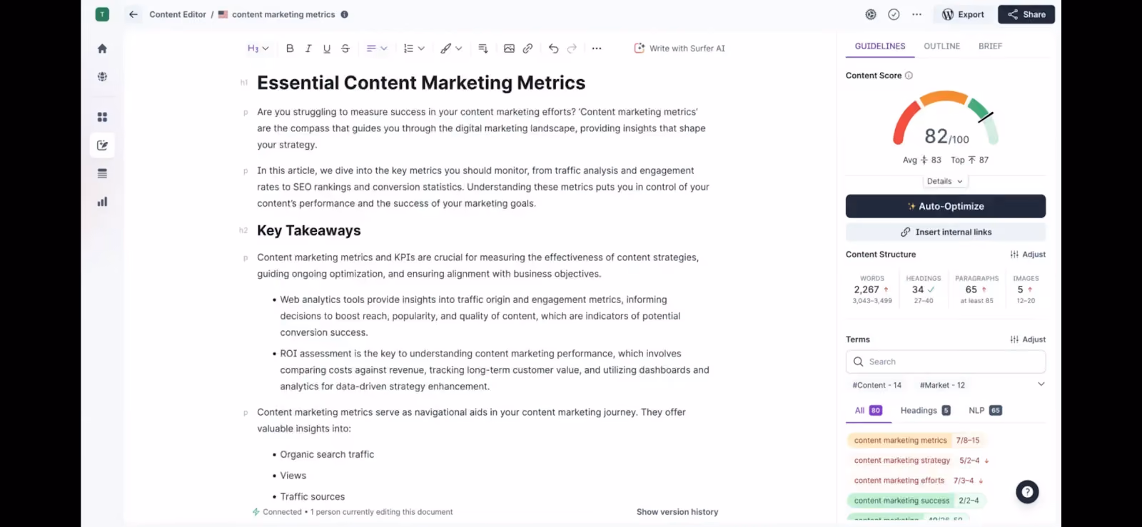 Real-time SEO score and keyword suggestions inside a content editor.