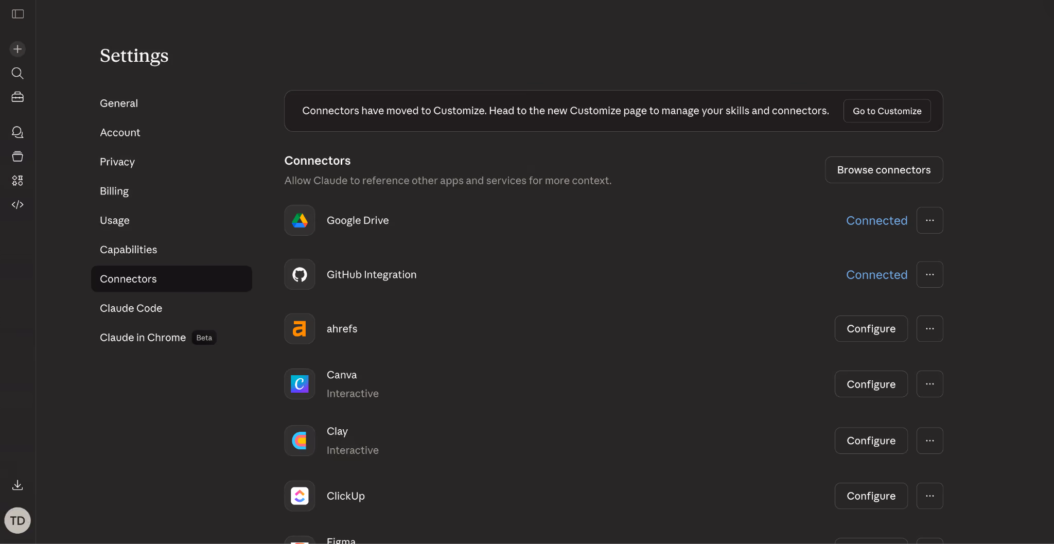 Step 1: Open Claude's Integrations Settings