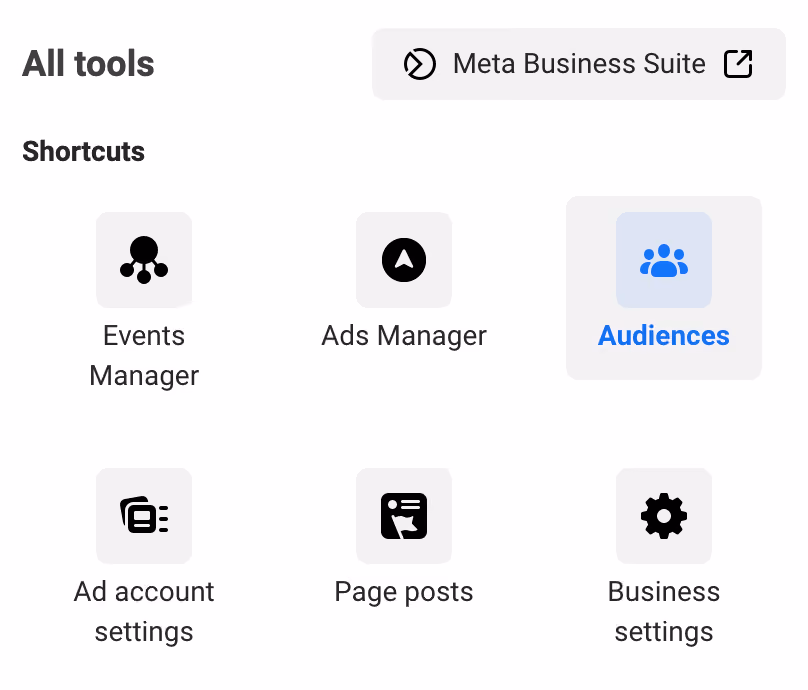 Image showing the Audiences section that’s used to create and manage lookalike audiences