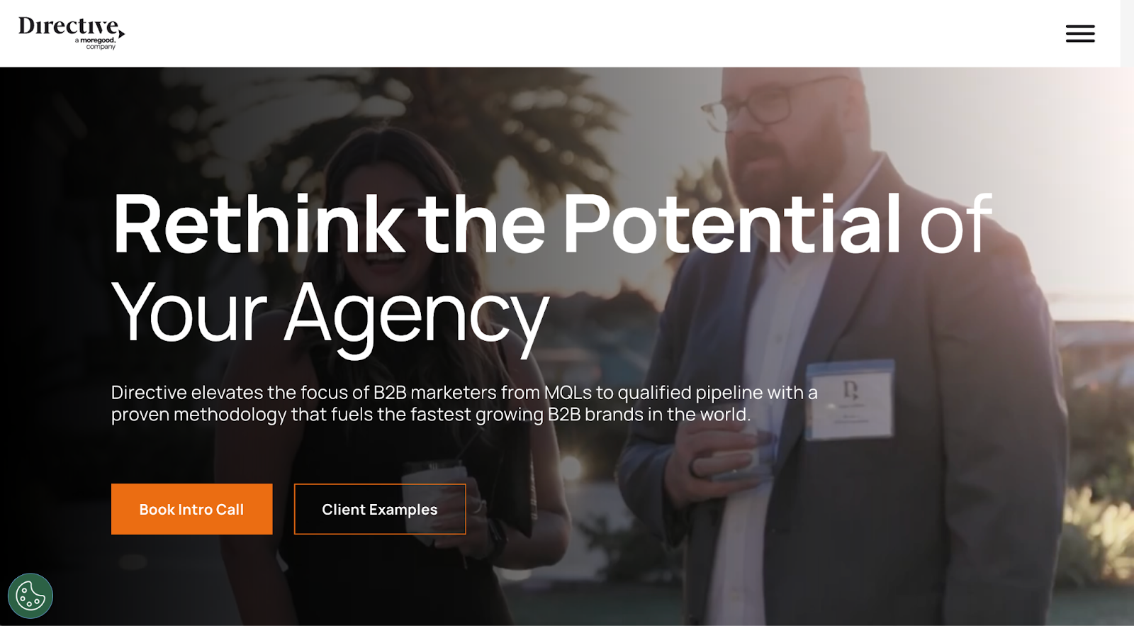 Directive agency homepage showing headline and call-to-action buttons