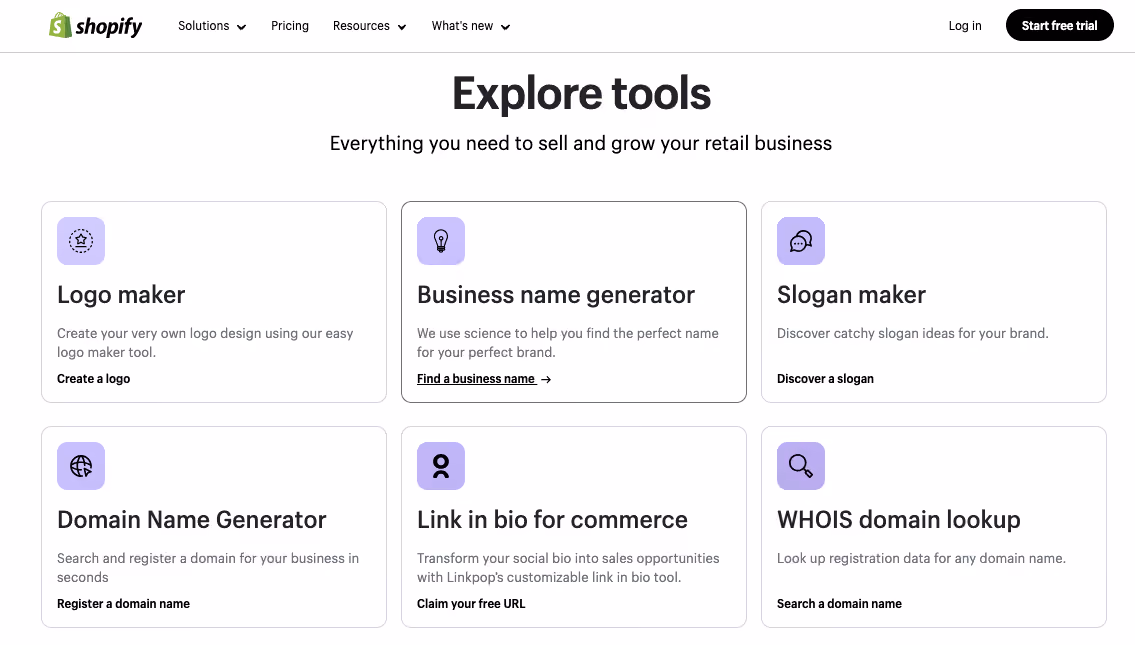 Free tools from Shopify
