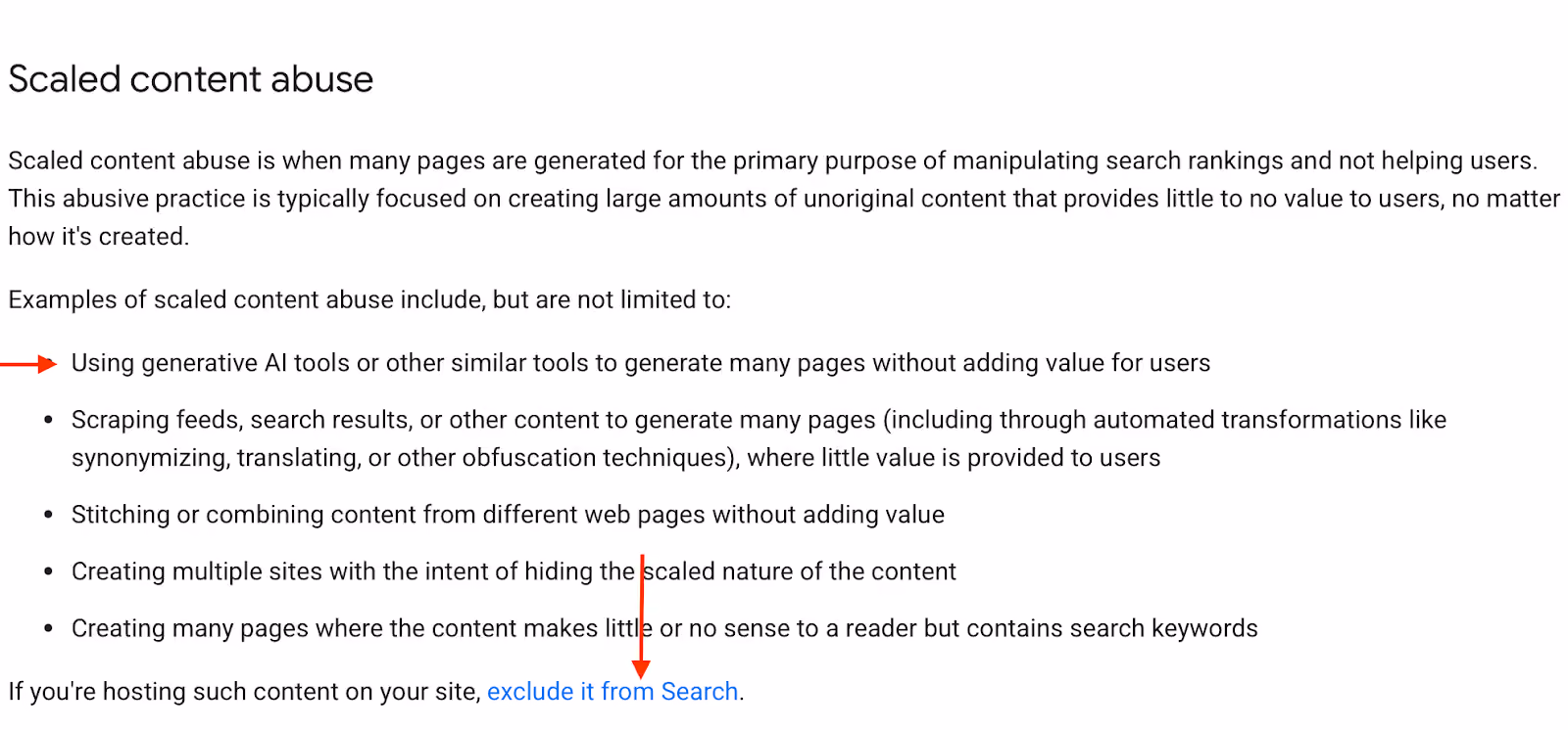 Google Search Central definition of scaled content abuse