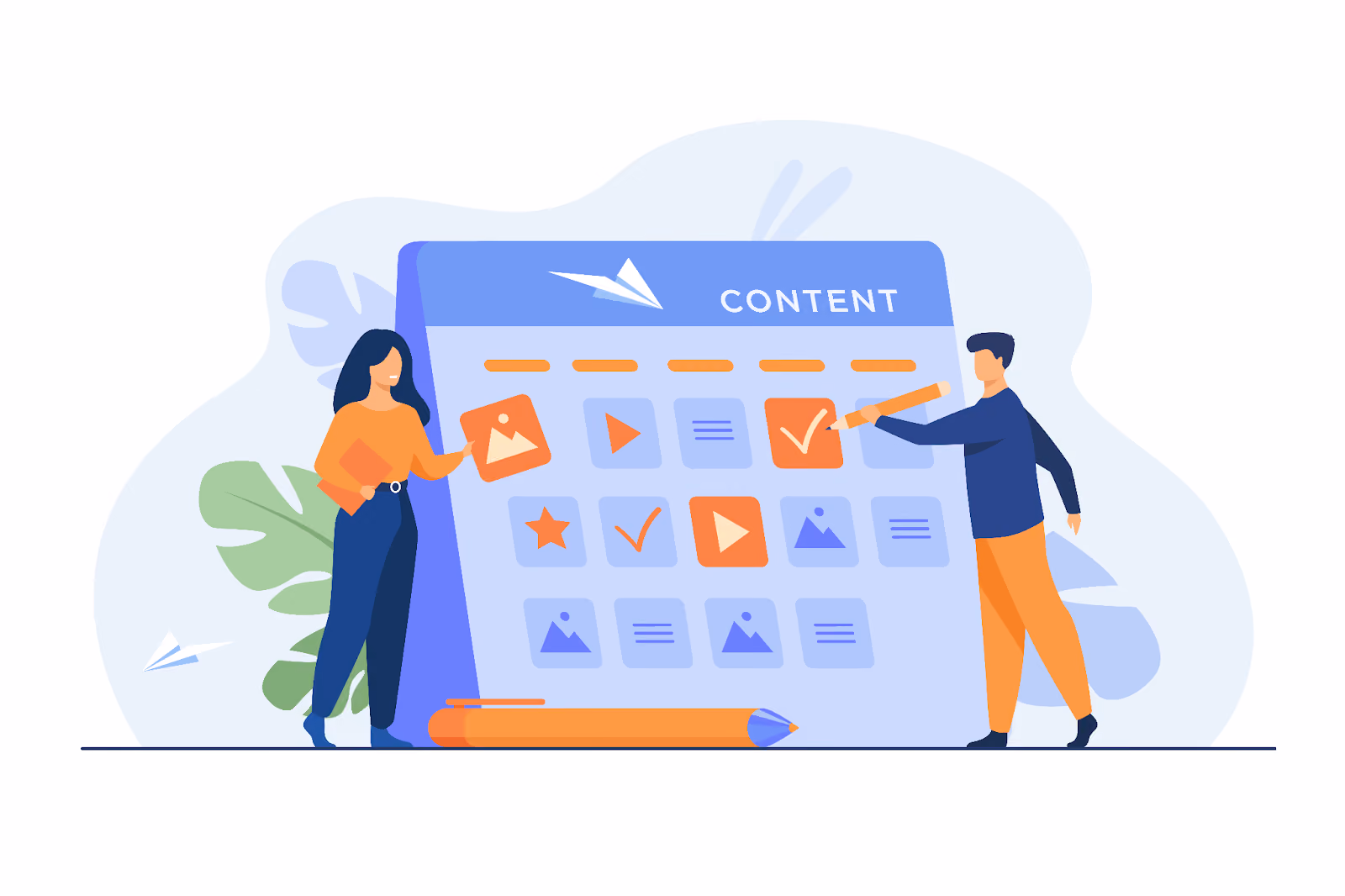 Team building content calendar with various content types and formats for SaaS marketing strategy planning.
