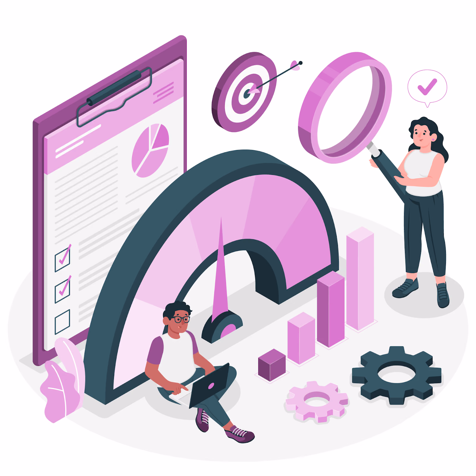 Team analyzing content marketing performance with charts, metrics, and analytics tools to track goals and ROI.