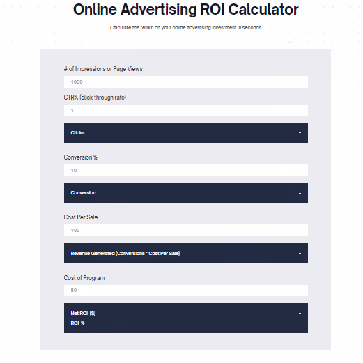 You can use TripleDart’s free Online Advertising ROI Calculator, which helps you assess the effectiveness of your digital marketing campaigns by providing insights into how your advertising spend generates revenue. This enables you to optimize your marketing budget for better results.