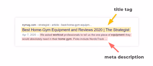 Example of meta descriptions in search results