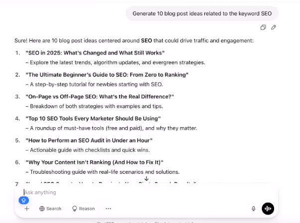 SEO blog post ideas generated by AI.