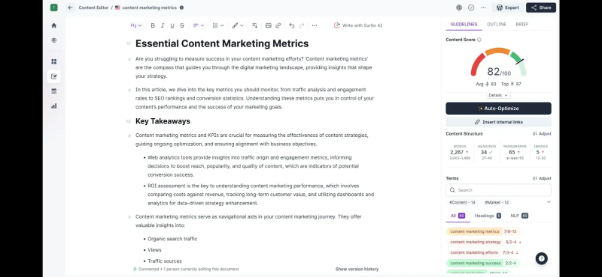 Real-time SEO score and keyword suggestions inside a content editor.