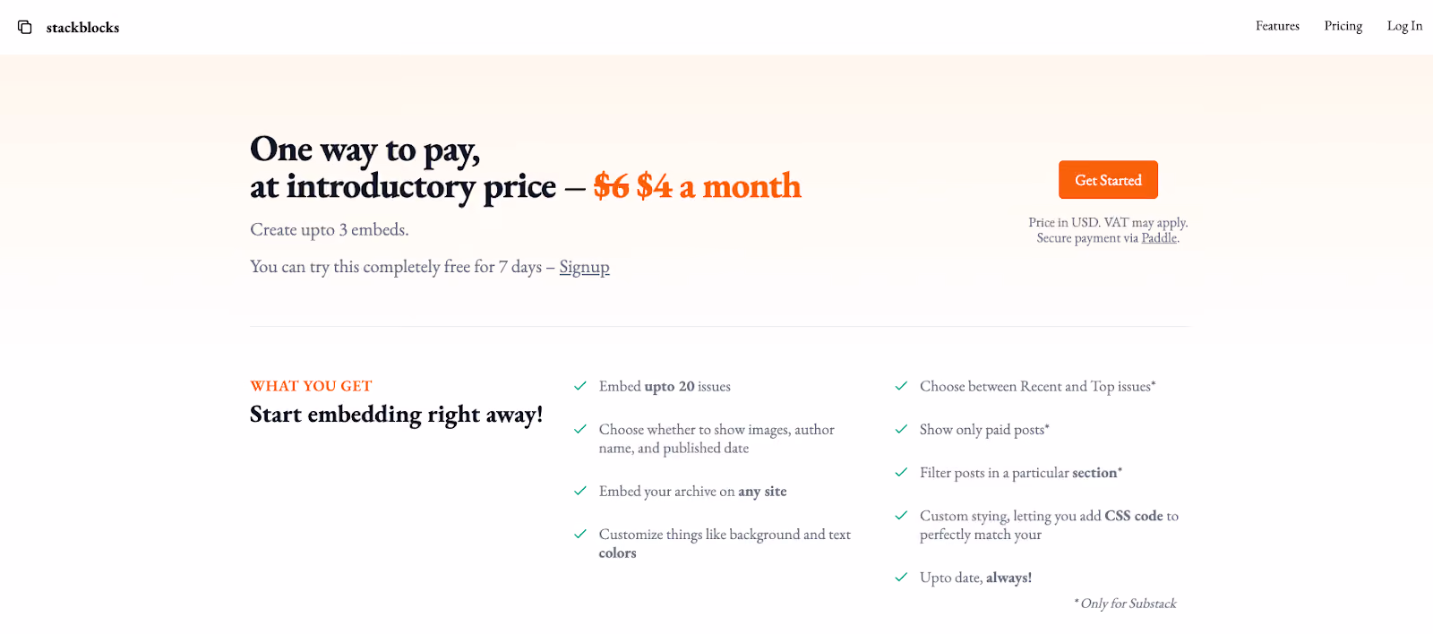 Stackblocks flat-rate pricing example