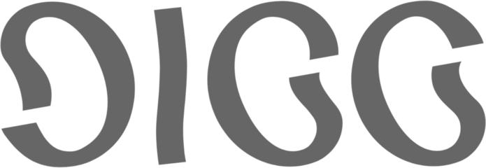 Stylized text spelling 'DIGG' in a bold, modern font with gray coloring on black background.