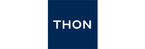 The word THON in bold white capital letters on a solid dark blue background.