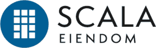 Scala Eiendom logo with white window grid inside a blue circle next to the company name.