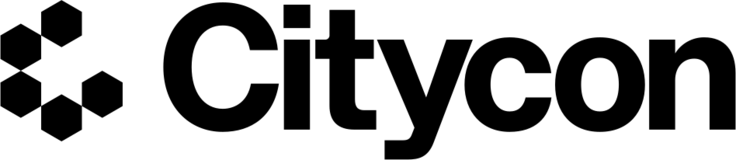 Citycon logo with four solid rectangular shapes arranged in a horizontal diamond pattern.