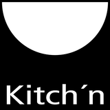 Kitch´n logo with a white semicircle above the brand name on a black background.