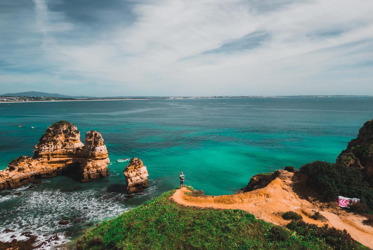 Clouds over the Atlantic coastline and rock stacks, Algarve, Portugal