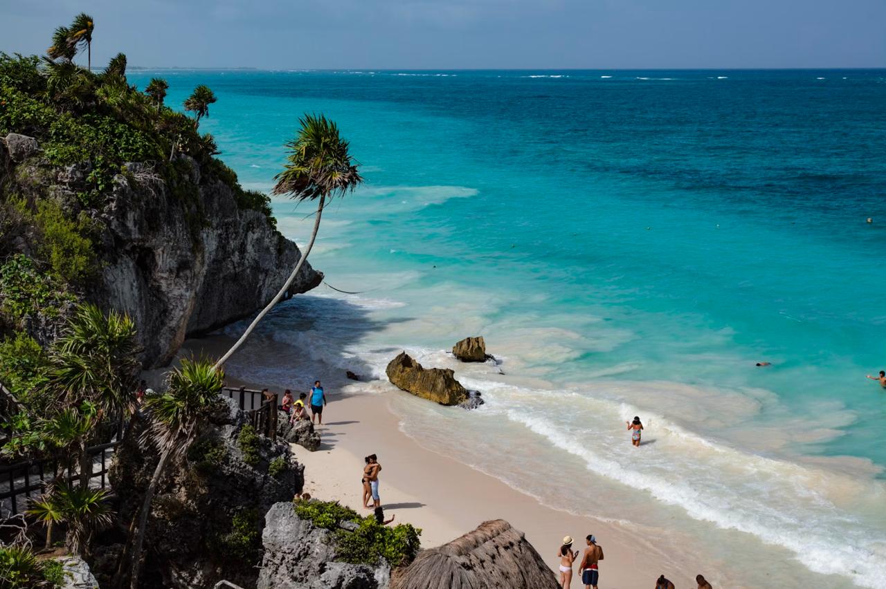 White sand beach and turquoise sea Tulum