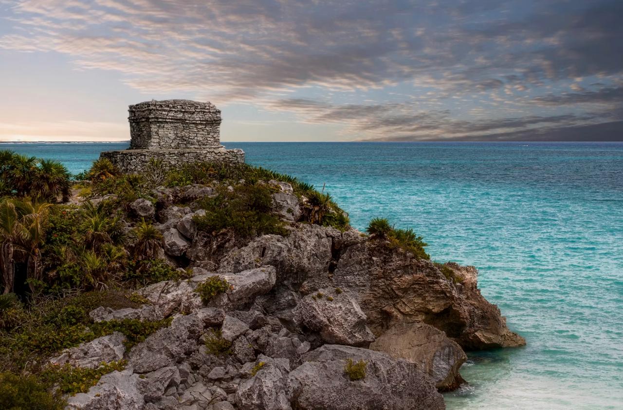 Tulum Mayan ruins above turquoise Caribbean sea