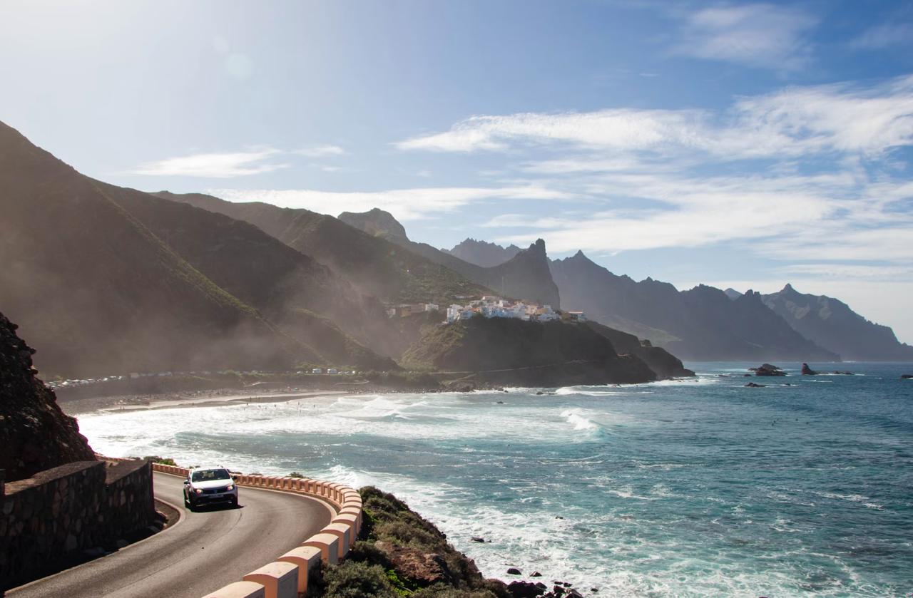 Tenerife volcanic coastline with blue Atlantic ocean