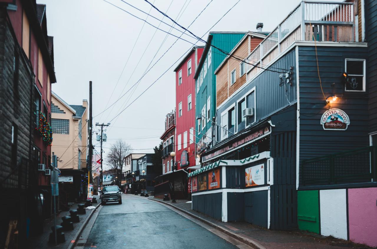Montreal street lined with colourful facade