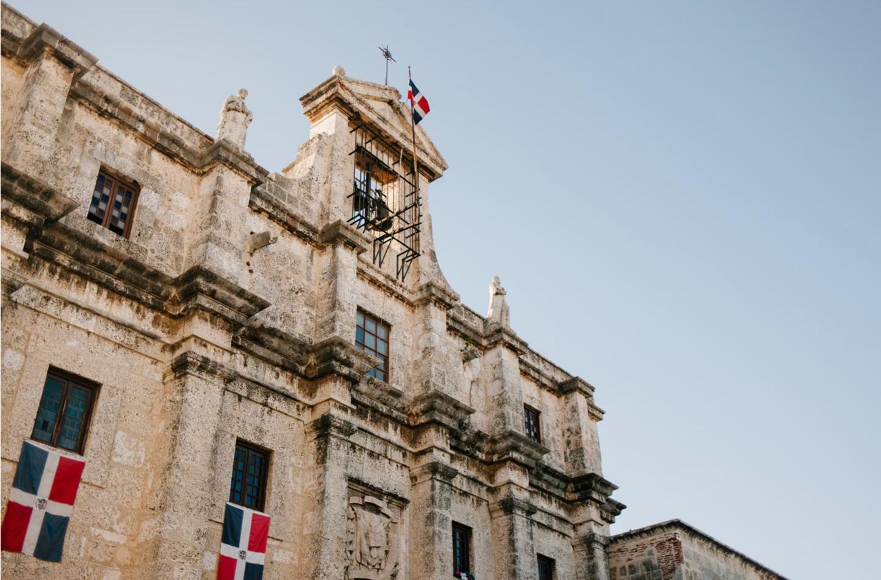 Dominican Republic flag outside a government building