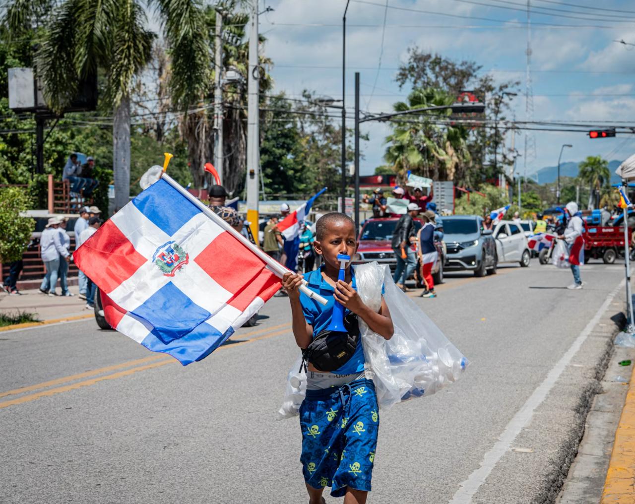 Dominican Republic flags waving during Independence parade