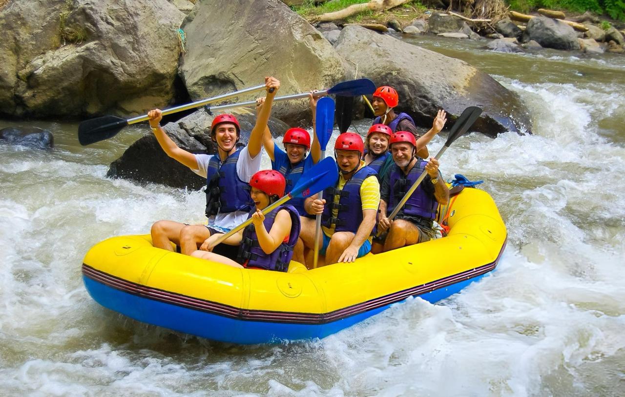 Rafting in the canyon on Bali's mountain river Ayung in Indonesia