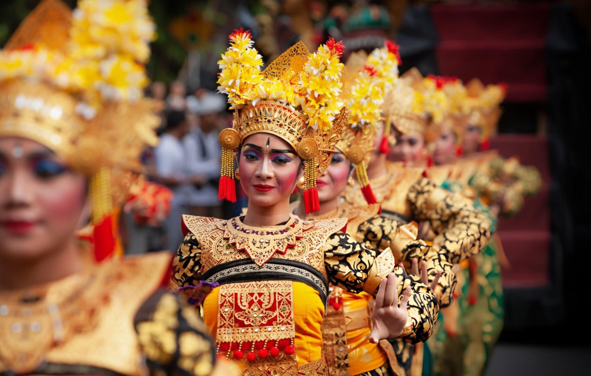 traditional temple dance Legong at art and culture festival parade