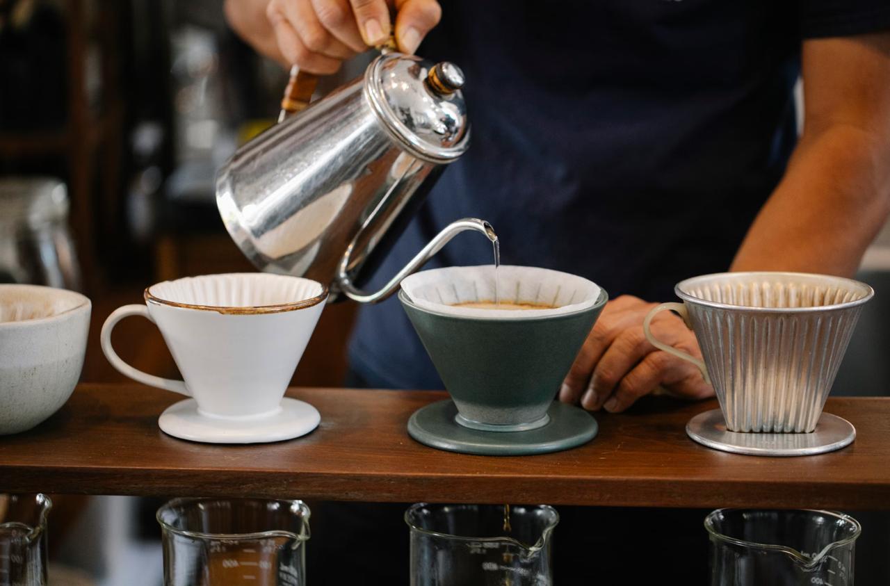 Specialty coffee preparation at third-wave cafe in Canggu Bali coworking
