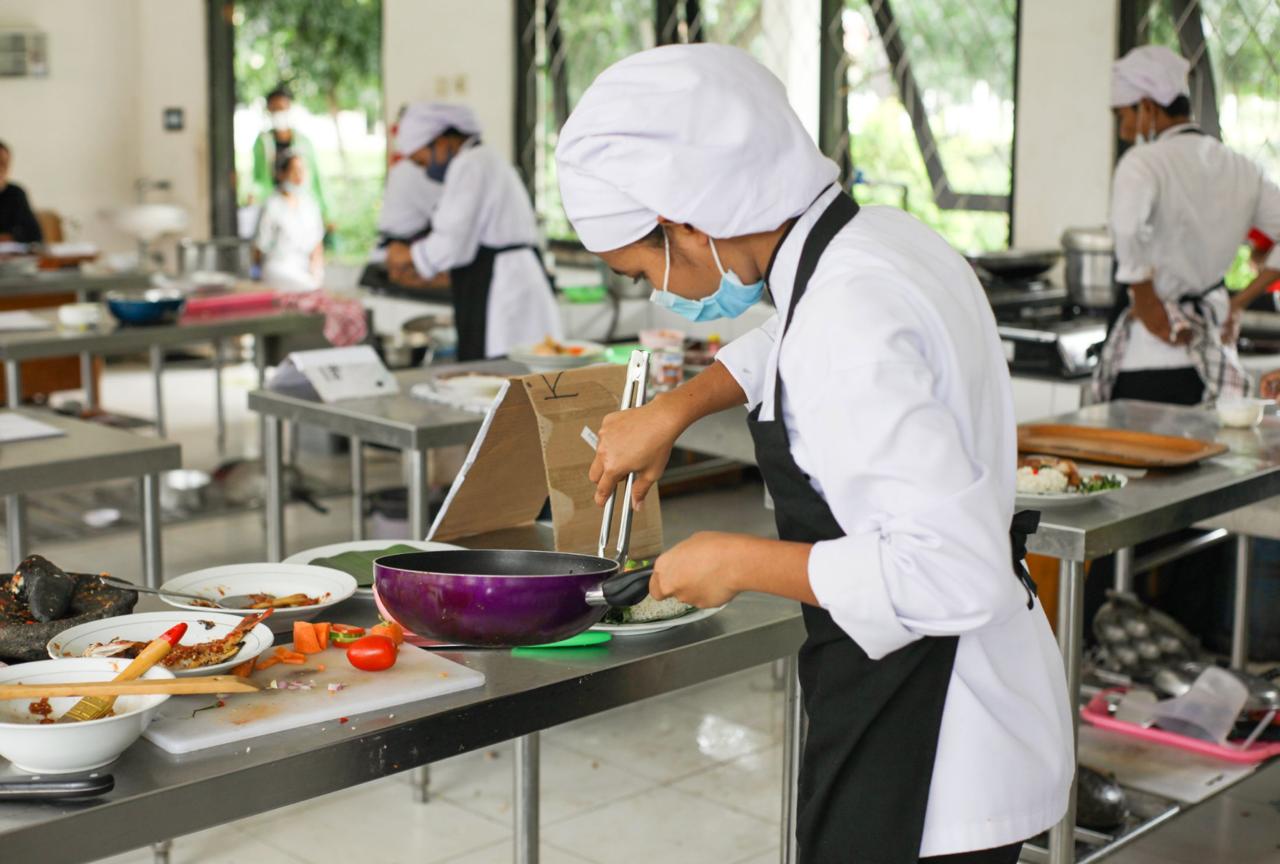 Indonesian cooking ingredients displayed at local market food preparation class