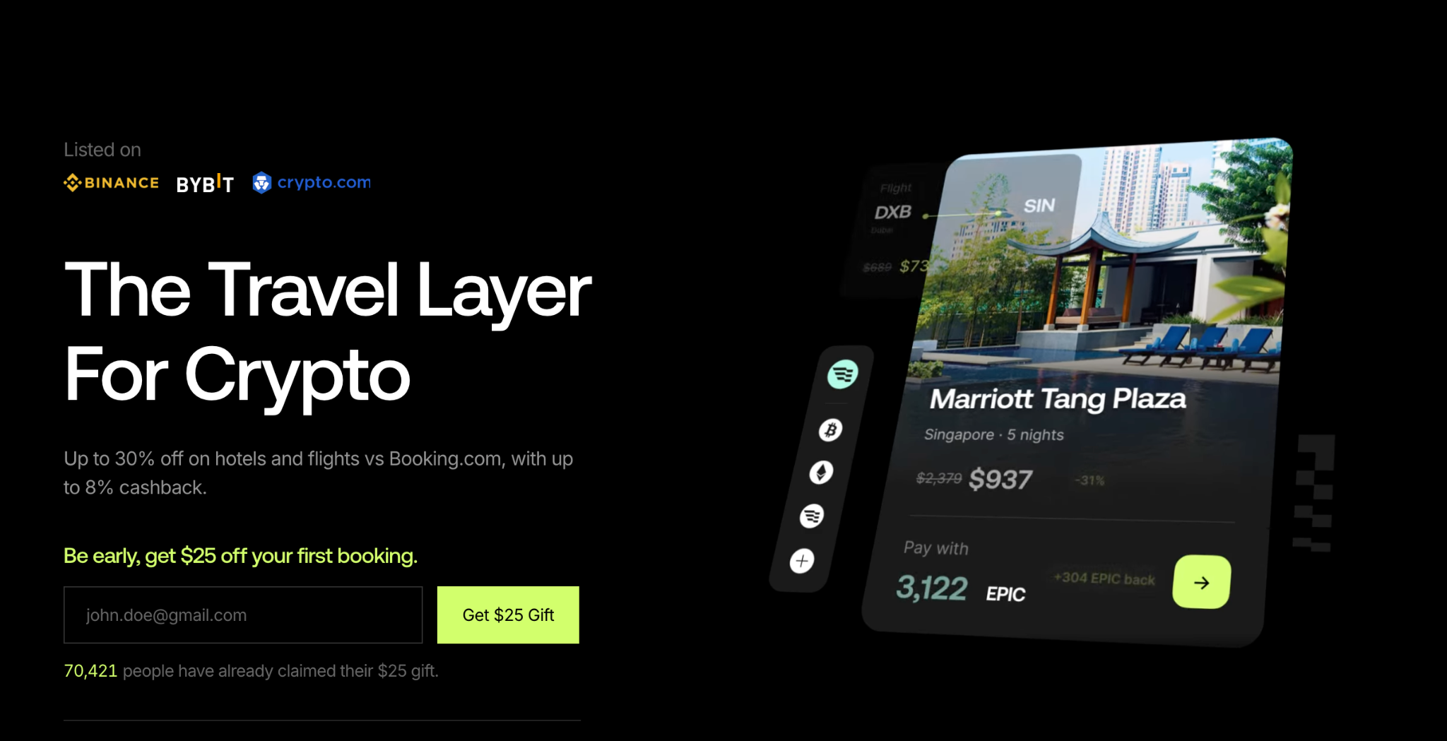 Epic travel booking platform EPIC token payment interface