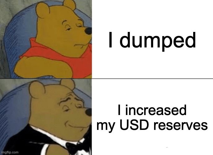 Tuxedo Winnie the Pooh meme, I dumped as the plain version and I increased my USD reserves as the fancy version.