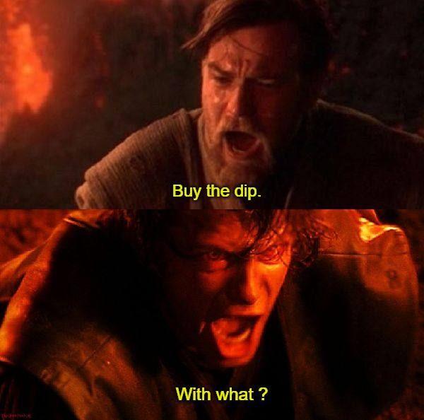 Star Wars Obi-Wan and Anakin lava scene captioned buy the dip and with what.