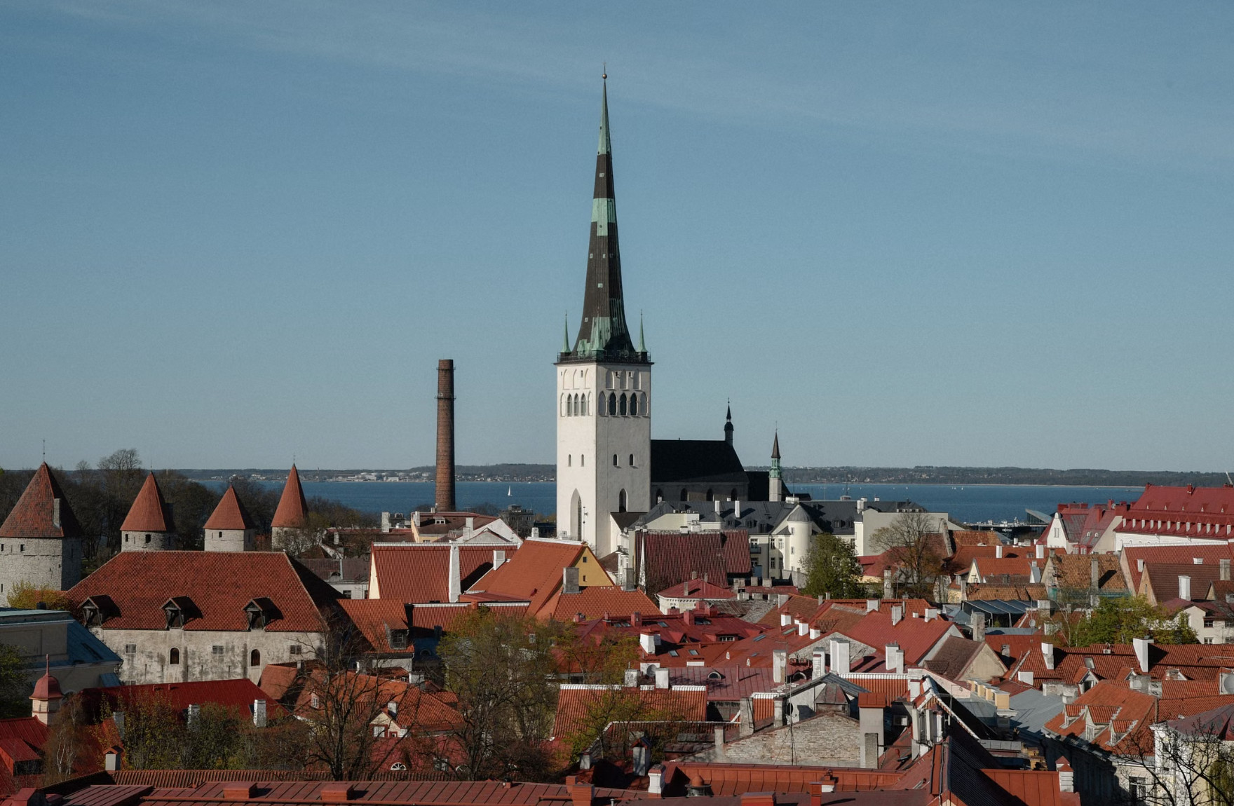 St Olaf's Church spire towering over Tallinn Old Town rooftops