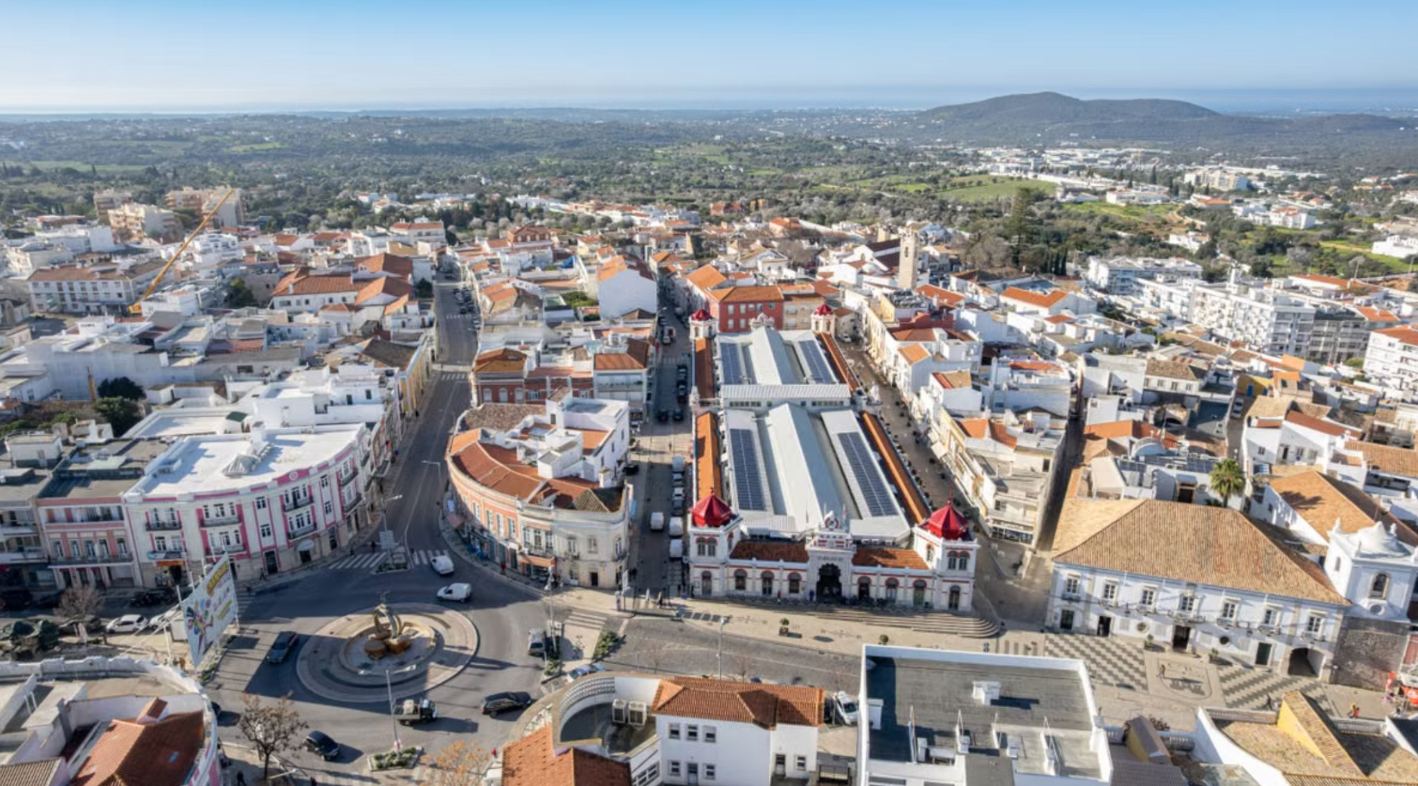 Aerial view of Loulé market and old town, central Algarve