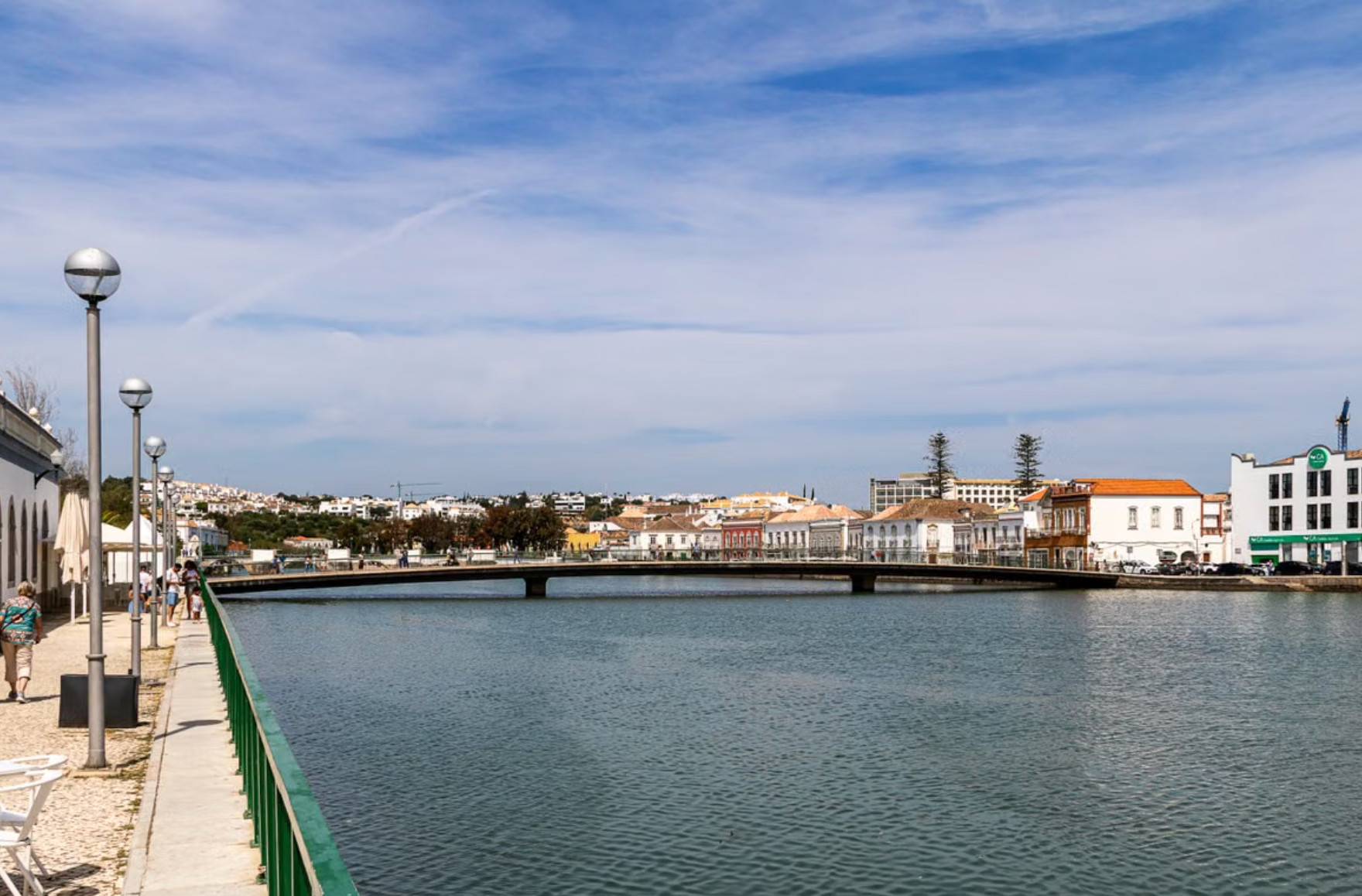 Low bridge over river through historic Tavira town, eastern Algarve
