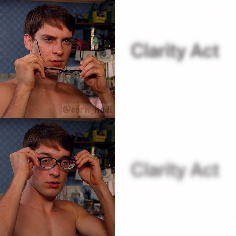 Crystal clear, still can't see a thing (crypto meme)
