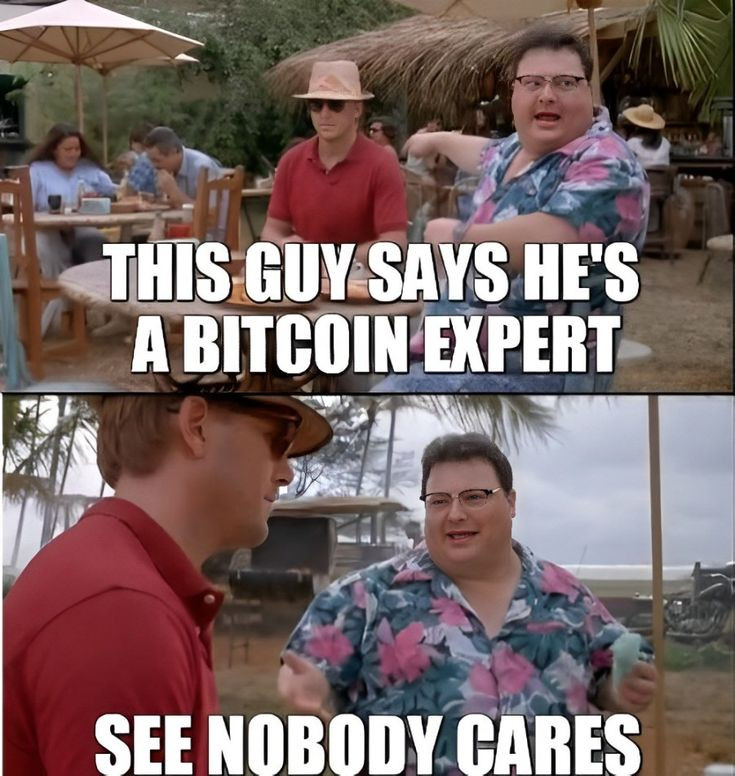 This guy's a bitcoin expert, nobody cares (crypto meme)