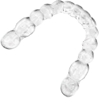 Transparent clear dental aligner shaped to fit upper teeth.