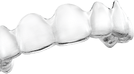 Transparent dental aligner for teeth straightening.