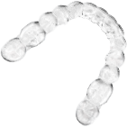 Clear dental aligner tray used for teeth straightening.