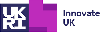 UKRI logo with purple and dark blue blocks and Innovate UK text below.