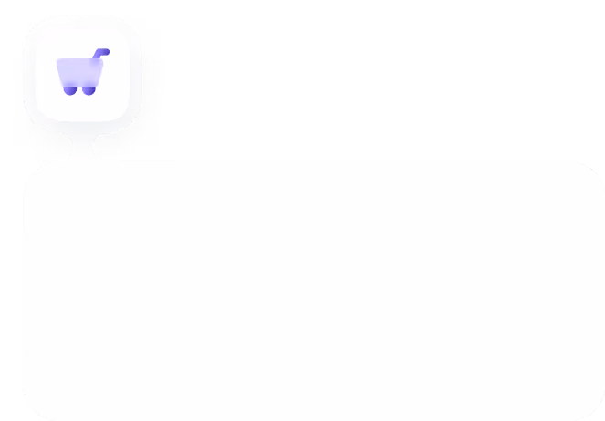 Purple shopping cart icon inside a rounded square chat bubble with a black horizontal background.